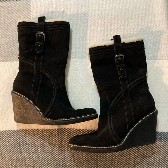 COLE HAAN Sz  9 Wedge Suede Lined Sherpa On Shaft Mid-Calf Boots NWOT - Picture 3 of 10